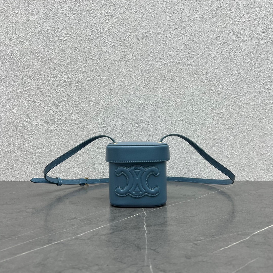 Celine Box Triomphe Shoulder Bag In Smooth Calfskin Blue 199263